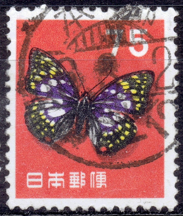 旧オオムラサキ75円の昭和36年櫛型印