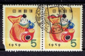 1959年年賀ペアの鉄道郵便印 宍道落合間